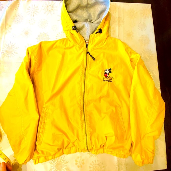 Disneyland Disney Vintage Windbreaker Jacket Size M Yellow Mickey Spellout Hood - Picture 2 of 9